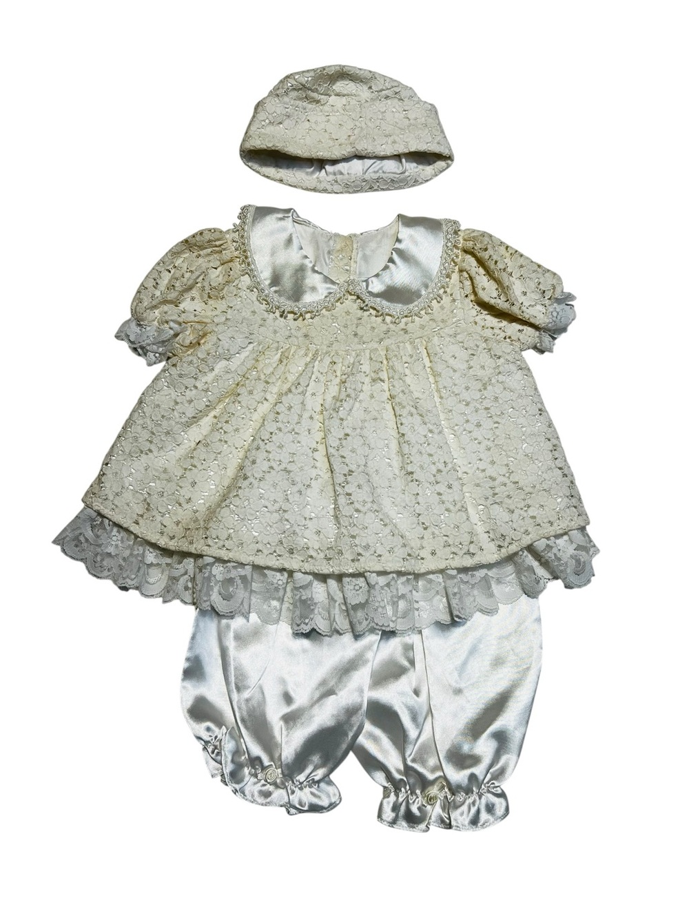 Vintage baby girls‎ 2M Cream Lace Baby Matching Set with Bonnet and bloomers